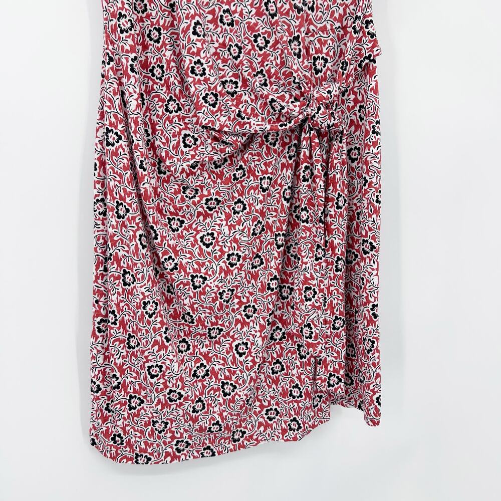 Boden Red Black Floral Jersey Knot Waist Short Sleeve Dress Casual Womens Sz 6P - Picture 5 of 11